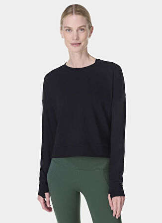 Sweaty Betty SB10232-001 AFTER CLASS CROP SWEATS Siyah Bisiklet Yaka Normal Düz Kadın Sweatshırt