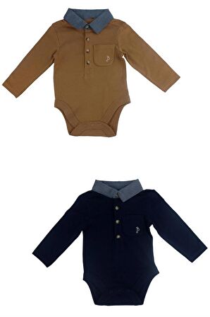 Bebek %100 Pamuk 2'li Polo Yaka Bodysuit