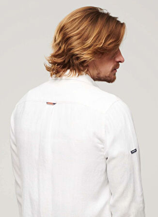 Superdry Normal Beyaz Düz Erkek Gömlek M4010607A01C_STUDIOS CASUAL LINEN L