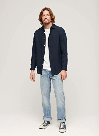 Superdry Normal Lacivert Düz Erkek Gömlek M4010607A11S_STUDIOS CASUAL LINEN L