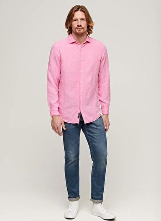 Superdry Normal Pembe Düz Erkek Gömlek M4010607ATZJ_STUDIOS CASUAL LINEN L