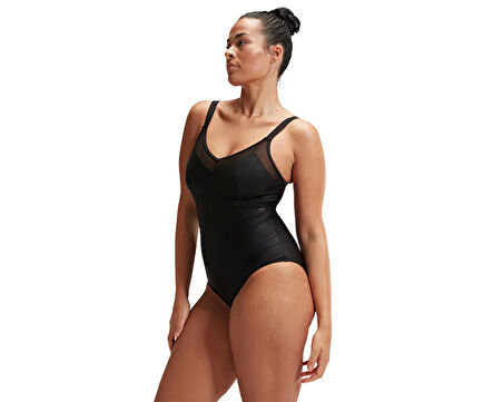 Speedo Spcscu Shpng Mesh 1Pc Af Blk Kadın Yüzücü Mayosu 8-0037000001 Siyah