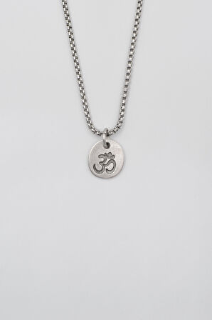 Om Aum Sembolü Örme Zincir Kolye - Antik Gümüş Kaplama - Kadın Erkek - 60 cm