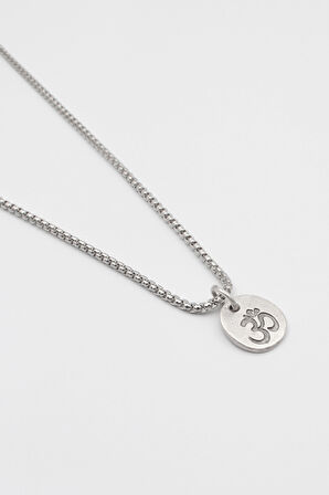 Om Aum Sembolü Örme Zincir Kolye - Antik Gümüş Kaplama - Kadın Erkek - 60 cm