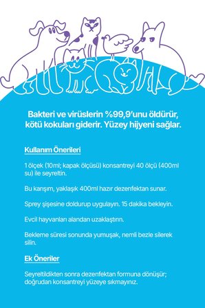 Konsantre Dezenfektan-Bakteri ve virüslerin %99,9'unu öldürür,Kokuları temizler 500ml