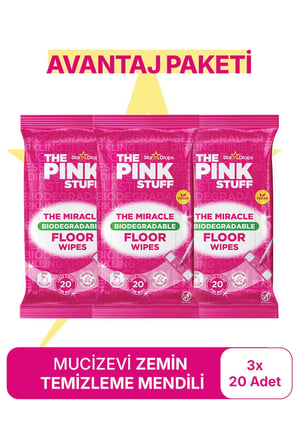 Biyolojik Parçalanabilirli Çok Amaçlı Zemin Temizleme Mendilleri Avantaj Paket 3x20'li Pembe Mendil