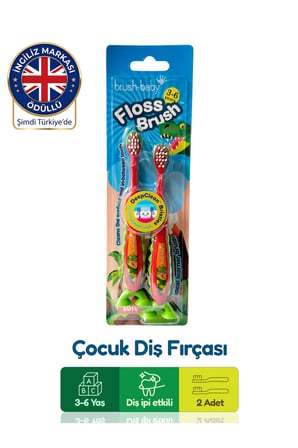 Çocuk Diş İpi Etkili Yumuşak Diş Fırçası - Dinozor - Çiftli Paket - 3-6 Yaş