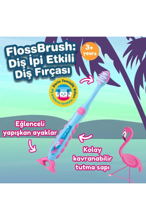 Çocuk Diş İpi Etkili Yumuşak Diş Fırçası - Flamingo - Çiftli Paket - 3-6 Yaş