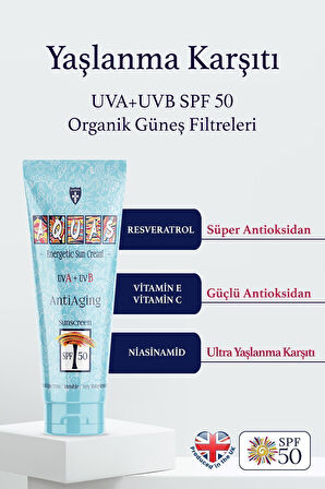 Aquas Yaşlanma Karşıtı Enerjetik Güneş Kremi SPF 50 UVA+UVB 100 mL Yeni Formül, Beyaz İz Bırakmaz