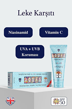 Aquas Yaşlanma Karşıtı Enerjetik Güneş Kremi SPF 50 UVA+UVB 100 mL Yeni Formül, Beyaz İz Bırakmaz