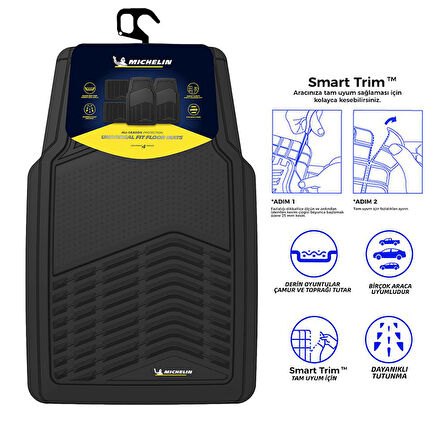 Michelin MC33856 Tüm Araçlara Uyumlu 4 Parça Üniversal 3D Havuzlu Oto Paspas