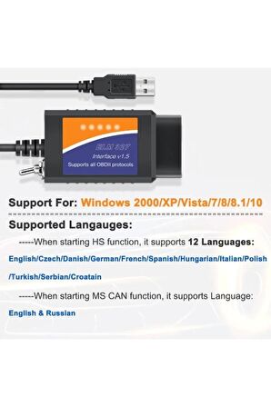 ELM327 USB V1.5 OBD2 Araç Arıza Tespit Cihazı Ford Tam Uyumlu