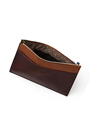 Beverly Hakiki Deri Taba Kahve Kadın Cepli Fermuarlı Rfid Korumalı Portföy Çanta