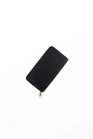 Amelia Hakiki Deri Siyah-Taba Kadın Fermuarlı El Işi Rfid Korumalı Büyük Cüzdan