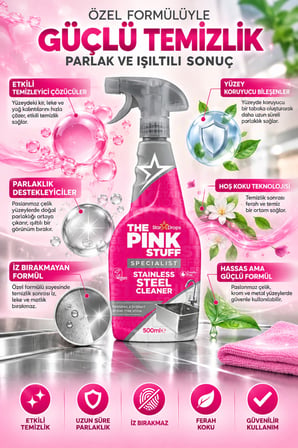 Paslanmaz Çelik Temizleyici Sprey 500 ml – İnox Yüzey Temizleyici, Parmak İzi ve Yağ Lekesi Giderici, İz Bırakmayan Çelik Parlatıcı