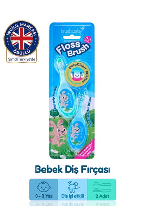 Bebek Diş İpi Etkili Yumuşak Diş Fırçası ve Diş Macunu Elma Nanesi, Turkuaz ve Mavi, Çiftli Paket (0-3 Yaş)