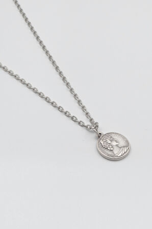 İngiliz Kraliçe II. Elizabeth Düz Ezme Zincir Kolye - Antik Gümüş Kaplama - Kadın Erkek - 60 cm