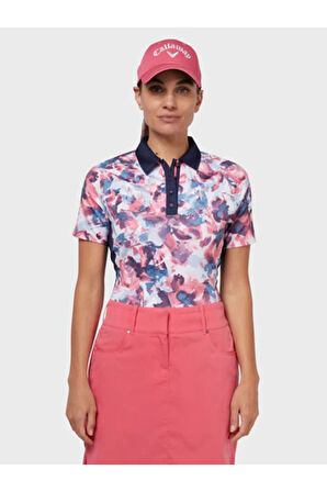 Callaway Other Ss Floral With Placket Detail Kadın Tshirt