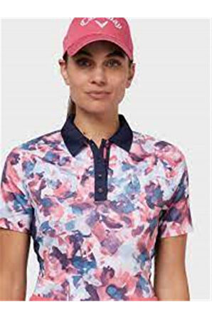 Callaway Other Ss Floral With Placket Detail Kadın Tshirt