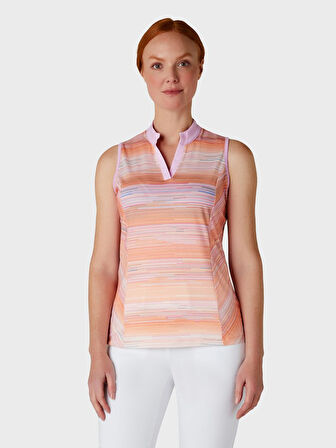 Callaway Striped SL Chev Placket Kolsuz Kadın Tshirt 