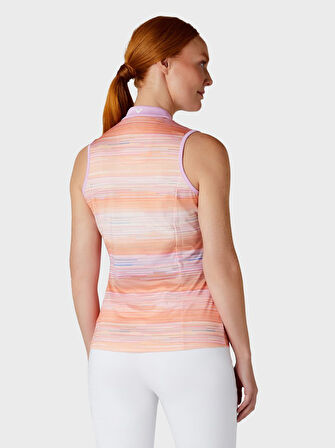 Callaway Striped SL Chev Placket Kolsuz Kadın Tshirt 