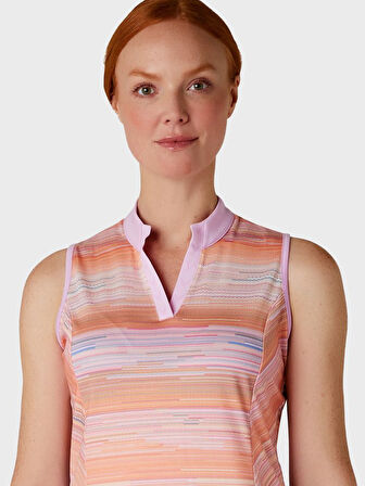 Callaway Striped SL Chev Placket Kolsuz Kadın Tshirt 