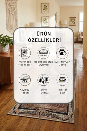 Yıkanabilir Kaymaz Aktüel Dijital Baskılı Yolluk Halı Tüy Tutmaz Vizon