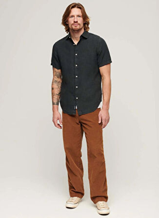 Superdry Normal Siyah Düz Erkek Gömlek M4010608AAFB_STUDIOS CASUAL LINEN S