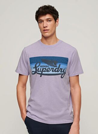 Superdry Bisiklet Yaka Baskılı Mor Erkek T-Shirt M1011904A2AC_CALI STRIPED LOGO T SH