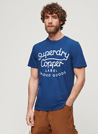 Superdry Bisiklet Yaka Baskılı Koyu Mavi Erkek T-Shirt M1011905A2AM_COPPER LABEL SCRIPT TE