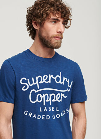 Superdry Bisiklet Yaka Baskılı Koyu Mavi Erkek T-Shirt M1011905A2AM_COPPER LABEL SCRIPT TE