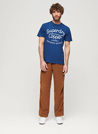 Superdry Bisiklet Yaka Baskılı Koyu Mavi Erkek T-Shirt M1011905A2AM_COPPER LABEL SCRIPT TE