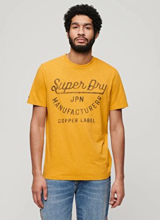 Superdry Bisiklet Yaka Baskılı Sarı Erkek T-Shirt M1011905A2AO_COPPER LABEL SCRIPT TE