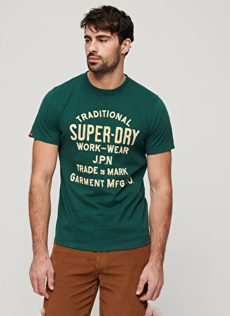 Superdry Bisiklet Yaka Baskılı Yeşil Erkek T-Shirt M1011906A9VK_WORKWEAR FLOCK GRAPHIC