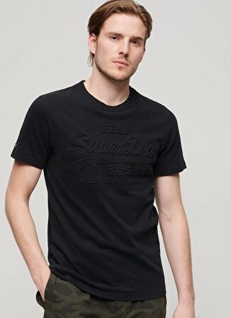 Superdry Bisiklet Yaka Düz Siyah Erkek T-Shirt M1011908A12A_EMBOSSED VL T SHIRT