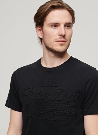 Superdry Bisiklet Yaka Düz Siyah Erkek T-Shirt M1011908A12A_EMBOSSED VL T SHIRT