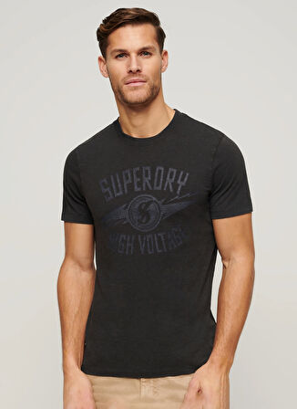 Superdry Bisiklet Yaka Baskılı Antrasit Erkek T-Shirt M1011918AAFB_RETRO ROCKER GRAPHIC T