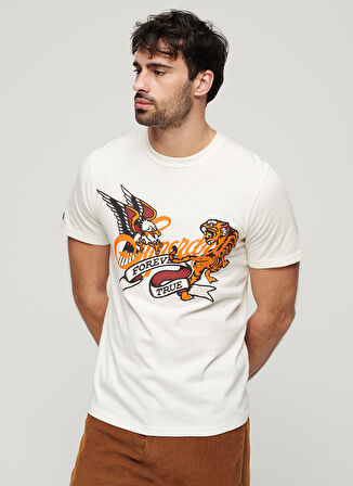 Superdry Bisiklet Yaka Baskılı Beyaz Erkek T-Shirt M1011978A71D_TATTOO SCRIPT T SHIRT