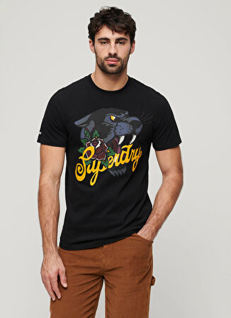 Superdry Bisiklet Yaka Baskılı Antrasit Erkek T-Shirt M1011978AAFB_TATTOO SCRIPT T SHIRT