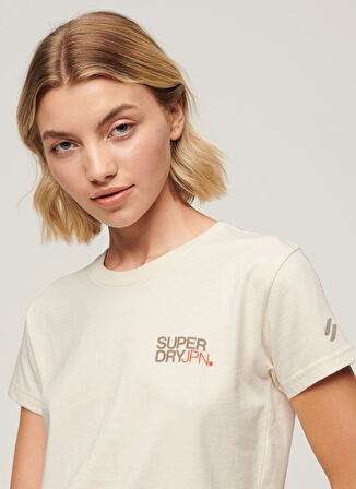 Superdry Yuvarlak Yaka Baskılı Ekru Kadın T-Shirt W1011375A