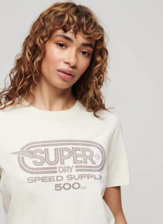 Superdry Yuvarlak Yaka Baskılı Ekru Kadın T-Shirt W1011388A