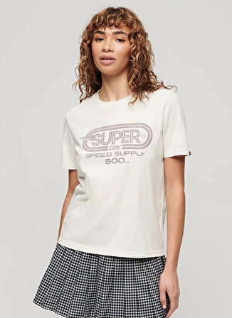 Superdry Yuvarlak Yaka Baskılı Ekru Kadın T-Shirt W1011388A