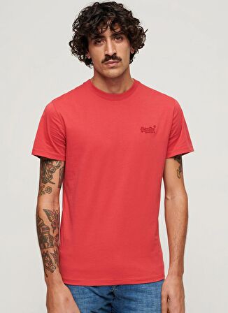 Superdry Bisiklet Yaka Düz Kırmızı Erkek T-Shirt M1011927A4FE_ESSENTIAL LOGO EMB TEE