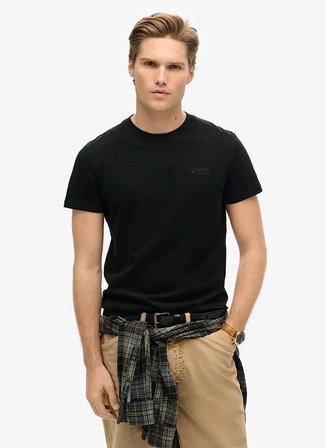 Superdry Bisiklet Yaka Siyah Erkek T-Shirt M1011245M-16A_ESSENTIAL LOGO EMB TE