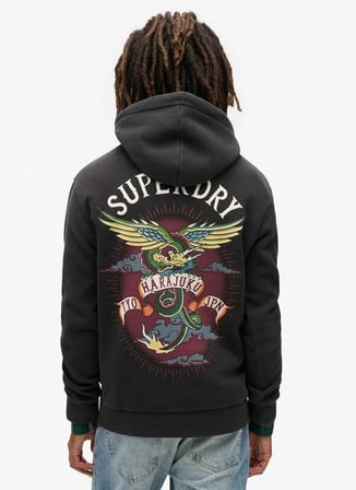 Superdry Kapüşon Yaka Siyah Sweatshırt M2013689A02A_TATTOO GRAPHIC HOODIE