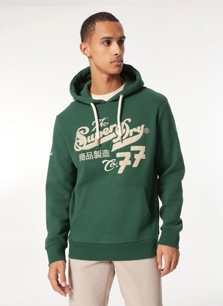 Superdry Kapüşon Yaka Yeşil Erkek Sweatshırt M2013697AXO9_EMBROIDER SCRIPT GRAPH
