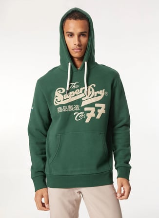 Superdry Kapüşon Yaka Yeşil Erkek Sweatshırt M2013697AXO9_EMBROIDER SCRIPT GRAPH