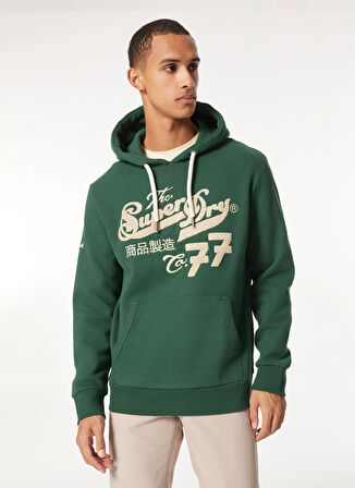 Superdry Kapüşon Yaka Yeşil Erkek Sweatshırt M2013697AXO9_EMBROIDER SCRIPT GRAPH