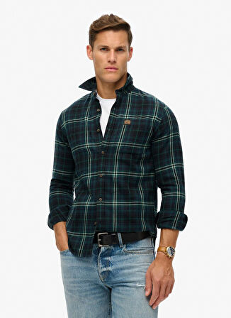 Superdry Normal Siyah - Mavi Erkek Gömlek M4010727AB8K_L/S COTTON LUMBERJACK