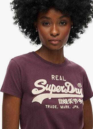 Superdry Yuvarlak Yaka Baskılı Bordo Kadın T-Shirt W1011502A